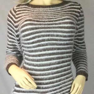 Fluffy brown and white Turkish Women’s Sweater Wool stretchy Red Roza Brand